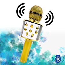 Bluetooth Karaoke Microphone Gold Speaker Player Singing Recorder Mic 1