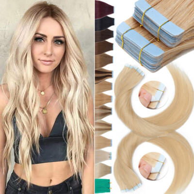 100 Tressen 50GRAM Tape In Echthaar Extensions Haarverlängerung Remy Skin Wefts