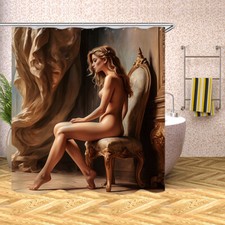 Naked Girl On Chair Print Waterproof Shower Curtain Set Bathtub Decor Curtain70"