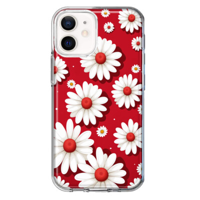 For Apple iPhone 11 Shockproof Hybrid Case, Cute Red White Daisy Polkadots