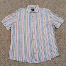 Johnnie O Shirt Mens Large Multicolor Striped Short Sleeve Button Up Cotton