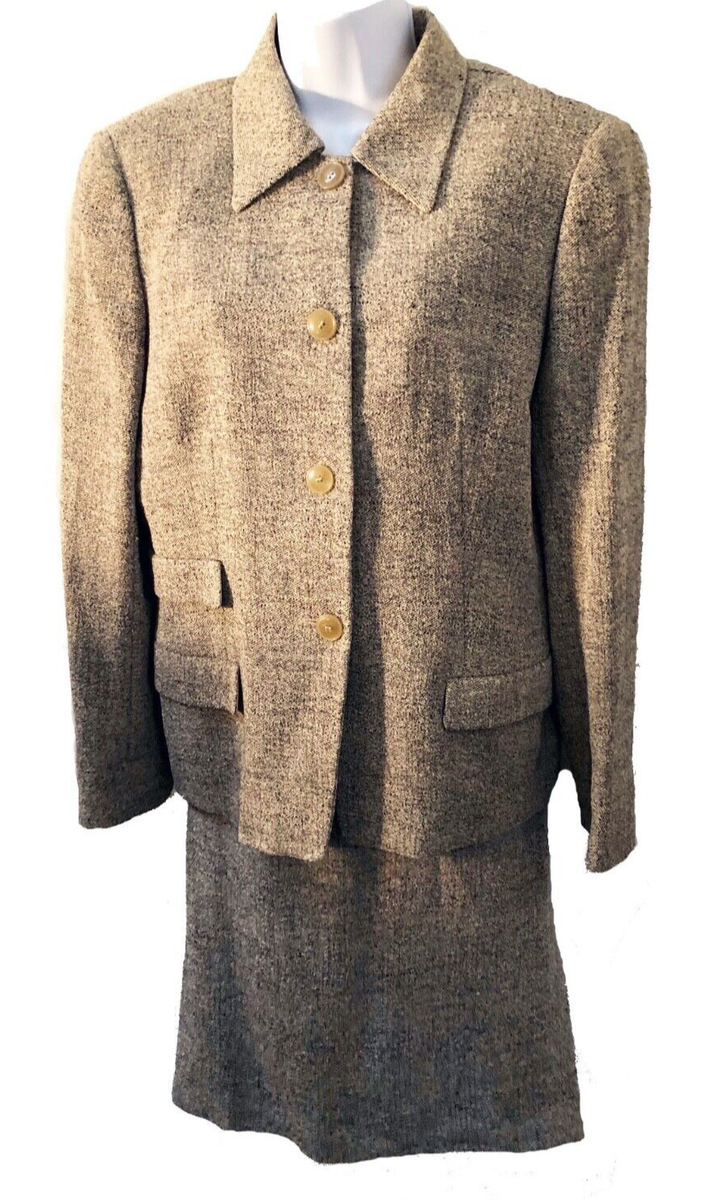 Giorgio Armani Classic Vintage 80s Tweed Beige Collared Skirt 