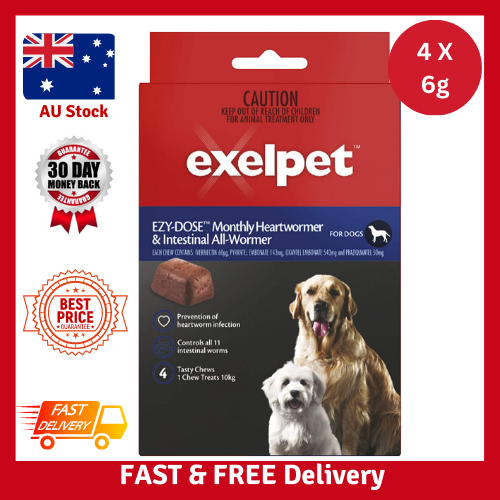 EXELPET Heart And Intestinal Dog All Wormer 4 x 6g Chews, 24g Au eBay
