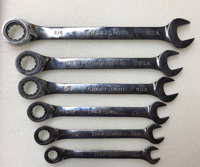 CRAFTSMAN 6 PIECE REVERSIBLE RATCHETING WRENCH SET MADE IN USA BRAND