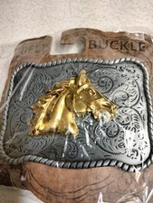 Equestrians, Brilliant Horse head, Bust western style metal belt Buckle, New
