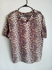 NOTATIONS Brown Gray Cheetah Print Women's Short Sleeve Blouse XL
