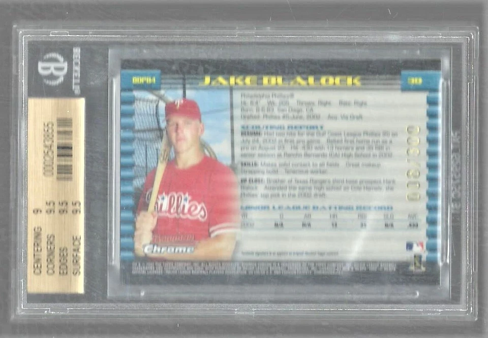 2002 BOWMAN CHROME DRAFT #84 JAKE BLALOCK RC REFRACTOR BGS 9.5 GEM MINT 8/300 - Image 2 of 2