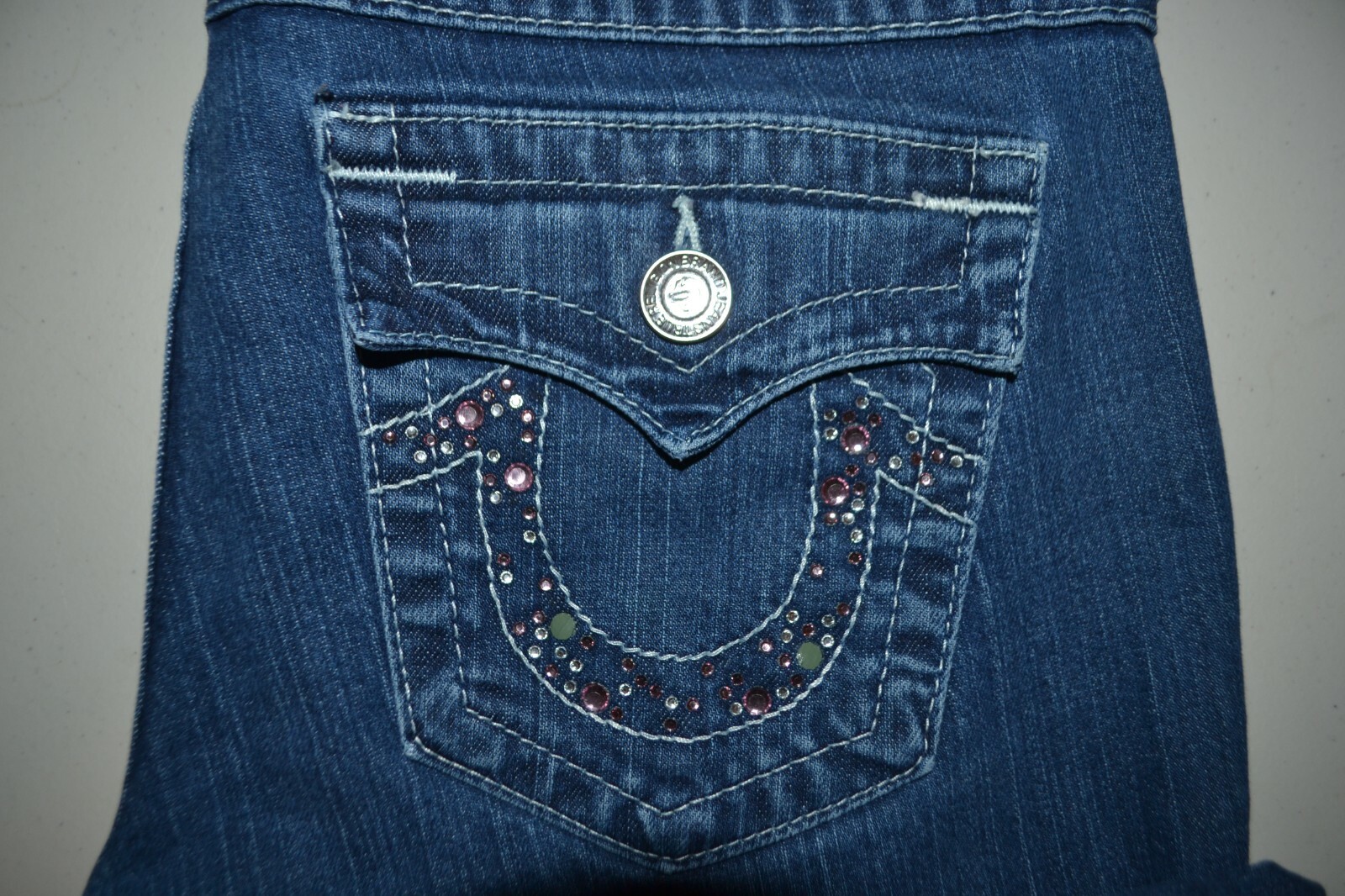 True Religion Women's Billy Straight Pocket Flaps w/gems Blue Jeans Sz 31x31 thumbnail 2
