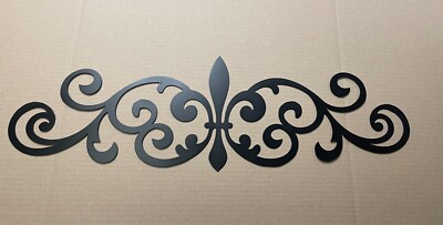 Ornamental Fleur de Lis Scroll Satin Black Metal Accent 30'' wide