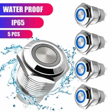 5x Blue LED Push Button latching Switch Car Fog lights Socket plug 5PCS 12V