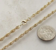 18" Technibond Twisted Rope Chain Necklace 14K Yellow Gold Plated Solid Silver