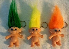 LUCKY TROLL DOLL VTG  KEY-CHAIN * RETRO * choose ORANGE * GREEN or YELLOW HAIR 
