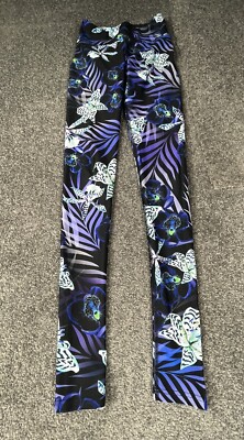 Dharma Bums Leggings Womens Extra Small Blue Mid Rise Full Length Floral Tight