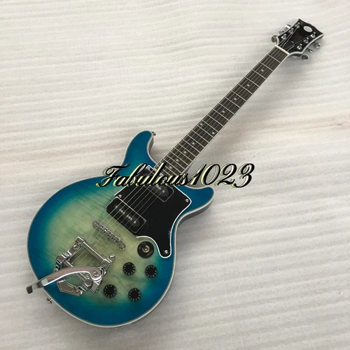 Blue Flame Maple Top Double Cut LP Electric Guitar - Vintage Jazz Bridge Setup
