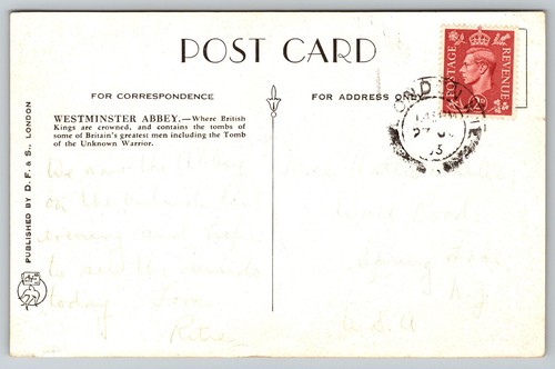 Vintage Westminster Abbey London Postcard with Postmark Tomb - Picture 2 of 2
