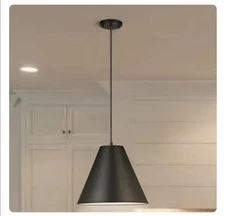 Allen + Roth 2469968 Adele Matte Black Canopy  Shade Cone Pendant Light 