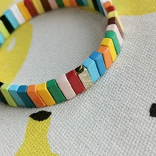 Roxanne Assoulin Rainbow Brite Bit X Bit Enamel Stretch Bracelet Gold & Colorful