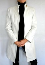 Women's Stylish White Color Designer Trench Coat Lambskin Leather Long Coat