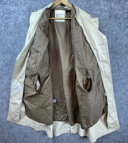 Vintage London Fog Maincoats Trench Coat Mens 42 Long Khaki Thinsulate Retro - Picture 3 of 10