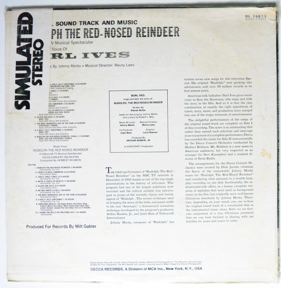 BURL IVES Rudolph The Red Nose Reindeer DECCA LP SEALED 1966 - Image 2 of 2
