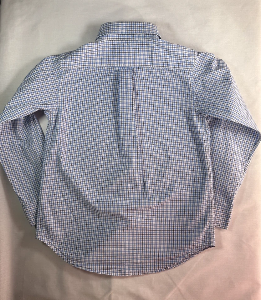 Chaps Boy's Plaid Long-Sleeve Button-Down Blue/White, Size 7 - Image 2 of 4