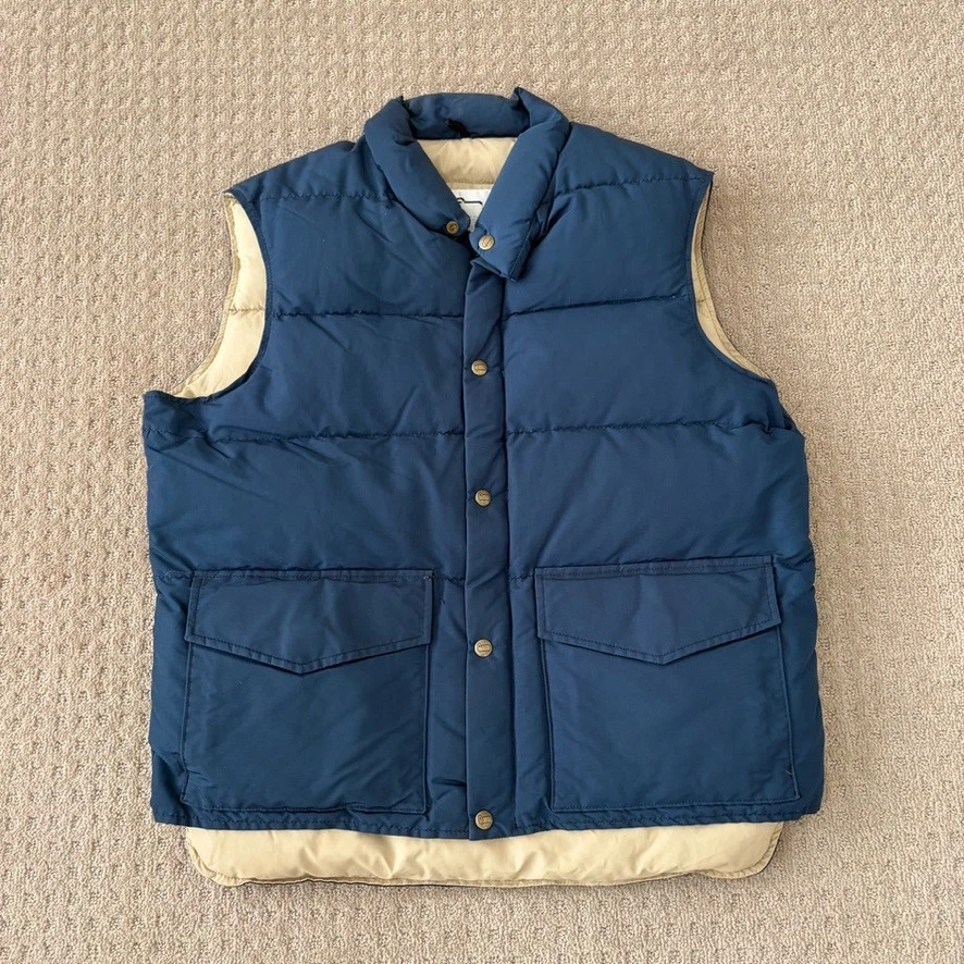 Vintage Woolrich Canvas Down Filled Puffer Vest Tumbleweed Men Large Made in USA