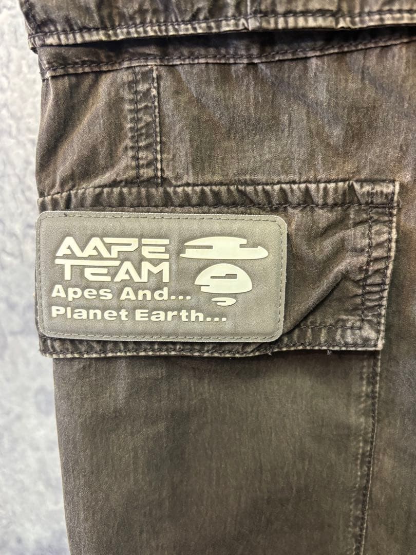 Aape A BATHING APE Cotton Nylon Wide Cargo Pants Faded Black L Waist 80cm thumbnail 4