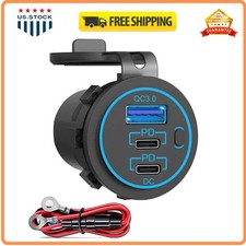 12V USB-C 20W PD 18W QC3.0 Waterproof Outlet Switch for Car Boat RV