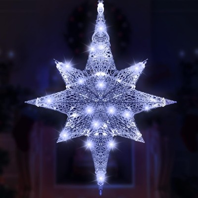 Retisee 24 Inch Lighted Christmas Glitter Bethlehem Star Large LED Silver 