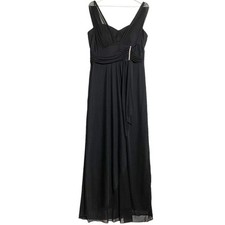 NWT Betsy  Adam solid black formal gown rhinestone detail sheer gathered 14W
