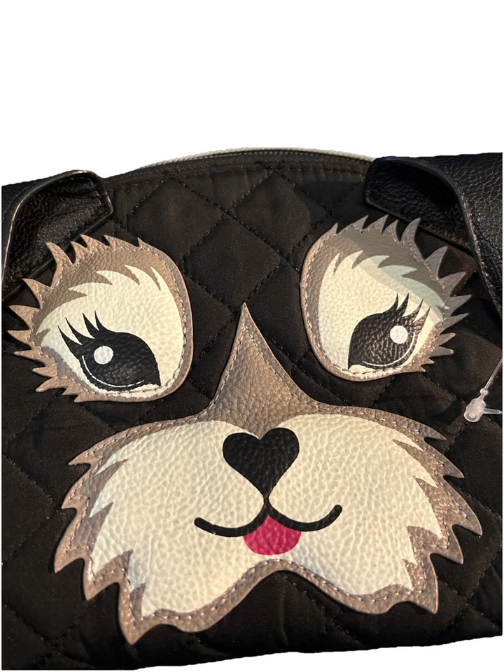 Betsey Johnson Kitsch "Fritzy" Dog Quilted Cosmetic Bag Case BLACK New W/out Tag - Image 2 of 4
