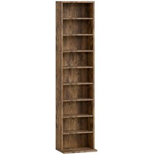 CD DVD Storage Unit for 260 CDs or 120 DVDs Tall Narrow Tower 9 Shelves Brown