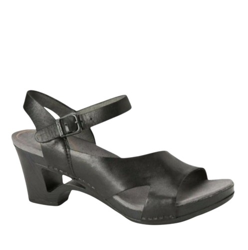 DANSKO Tasha Black Leather Ankle Strap Wedge Sandals Sz 39