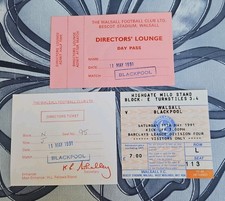 3 Walsall V Blackpool Tickets 1991. Directors. Directors Lounge.