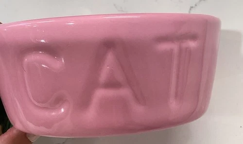 Bauer Pottery Cat Bowl Food Dish VTG 2000 Los Angeles As Is pale pink