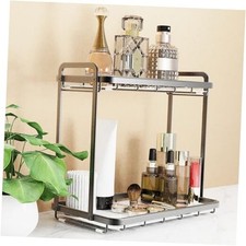 Counter Organizer - 2-Tier Aluminum  Marble Tray for Kitchen, Matte Black