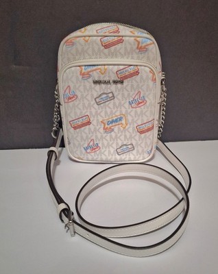 Michael Kors Jet Set Medium Printed Signature Logo Crossbody Bag in Optic White