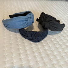 Women s Denim Knotted Headband For Hair 3 Pieces Variety Of Blue Jean Colors