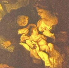 HOLY FAMILY, 1640, REMBRANDT Original Vintage Fine Art 1950’s Antique Print USA
