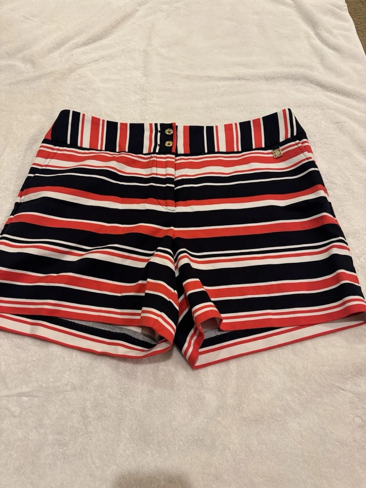 Ann Klein Shorts Womens 14 Striped Stretch Pockets Classic Logo Summer City - Image 2 of 4