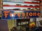 VINTAGE LARGE FIRESTONE TIRES AUTO ADVERTISING PORCELAIN SERVICE SIGN GAS OIL