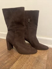 New Charles By Charles David Mid Calf Brown Suede Boots With Chunky Heel Size 8M