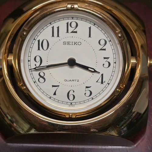 Seiko Quartz Gold Brass Wood Table Clock Japan - Picture 4 of 6