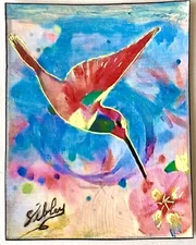 ACEO MINI ART TRADING CARD Original PAINTING “Colorful Hummingbird”