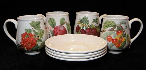 Portmeirion Pomona Mocha Cups w/ Saucers. 4 Sets are Available.