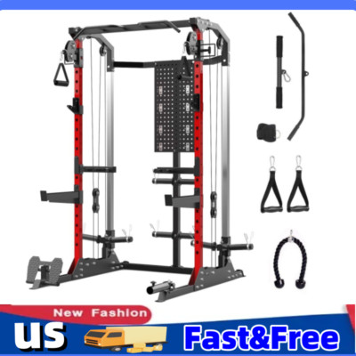 Power Cage,Power Rack with Dual Independent Pulley System,2000Lbs Red