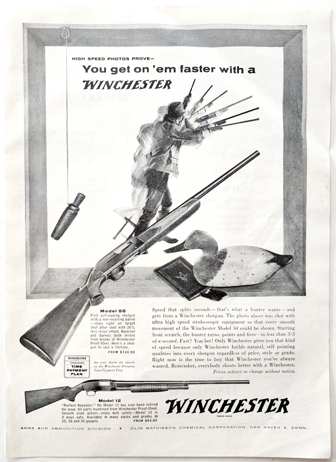 1955 Winchester Model 50 & 12 Shotguns Advertisement Vintage Hunting Guns DWF12