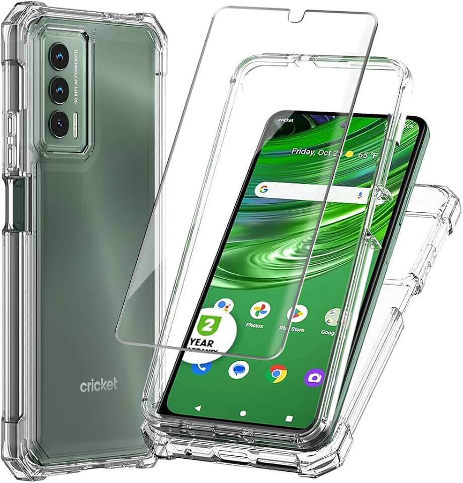 for Cricket Outlast Case, with Tempered Glass Screen Protector Crystal Clear