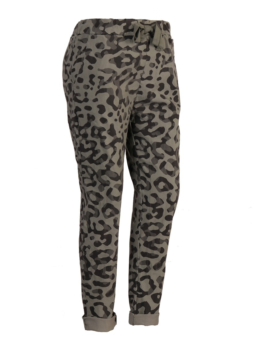 Italian Leopard Print Stretch Magic Pants, Made In Italy Women Elastic  Joggers
