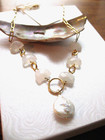 Chan Luu Necklace Pearl Pendant & Moonstone Crescents w Gold Boho Modern Mix Nwt